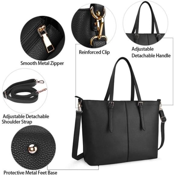 Laptop Tote Computer Bag for Women 15.6 Inch Waterproof Lightweight Leather - Picture 4 of 6